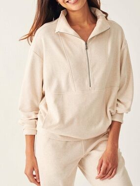 Faherty Legend Half Zip Sweatshirt Sz L Off White Organic Cotton Pullover